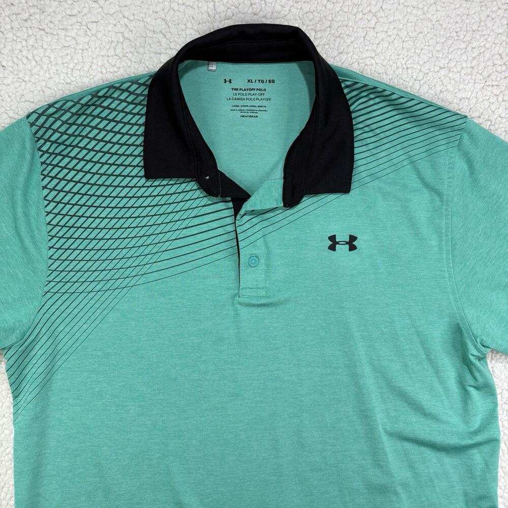 Under Armour Shirt Playoff Polo Turquoise Black Stripes Performance Mens XL Golf - Picture 2 of 6